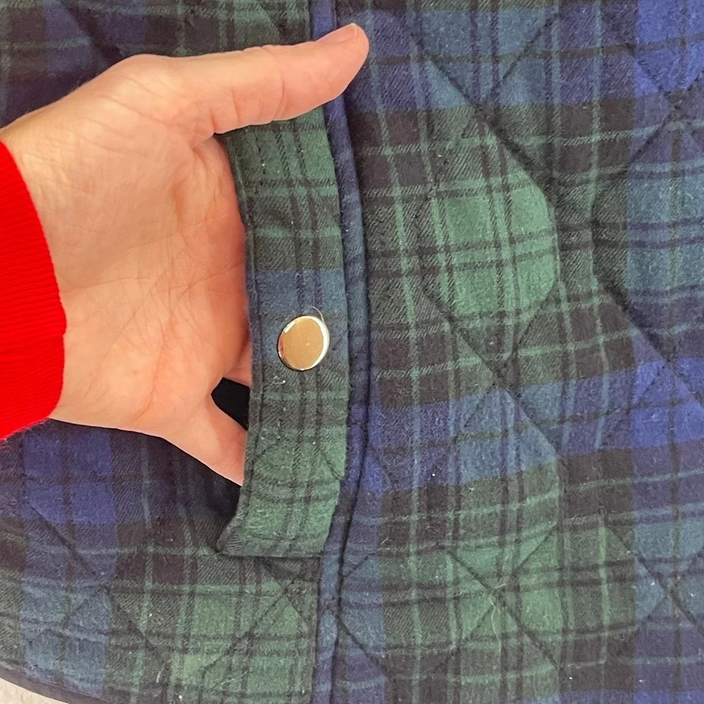 Croft & Barrow Quilted Vest Womens M Blue Green Plaid‎ Preppy Hiking Gorpcore